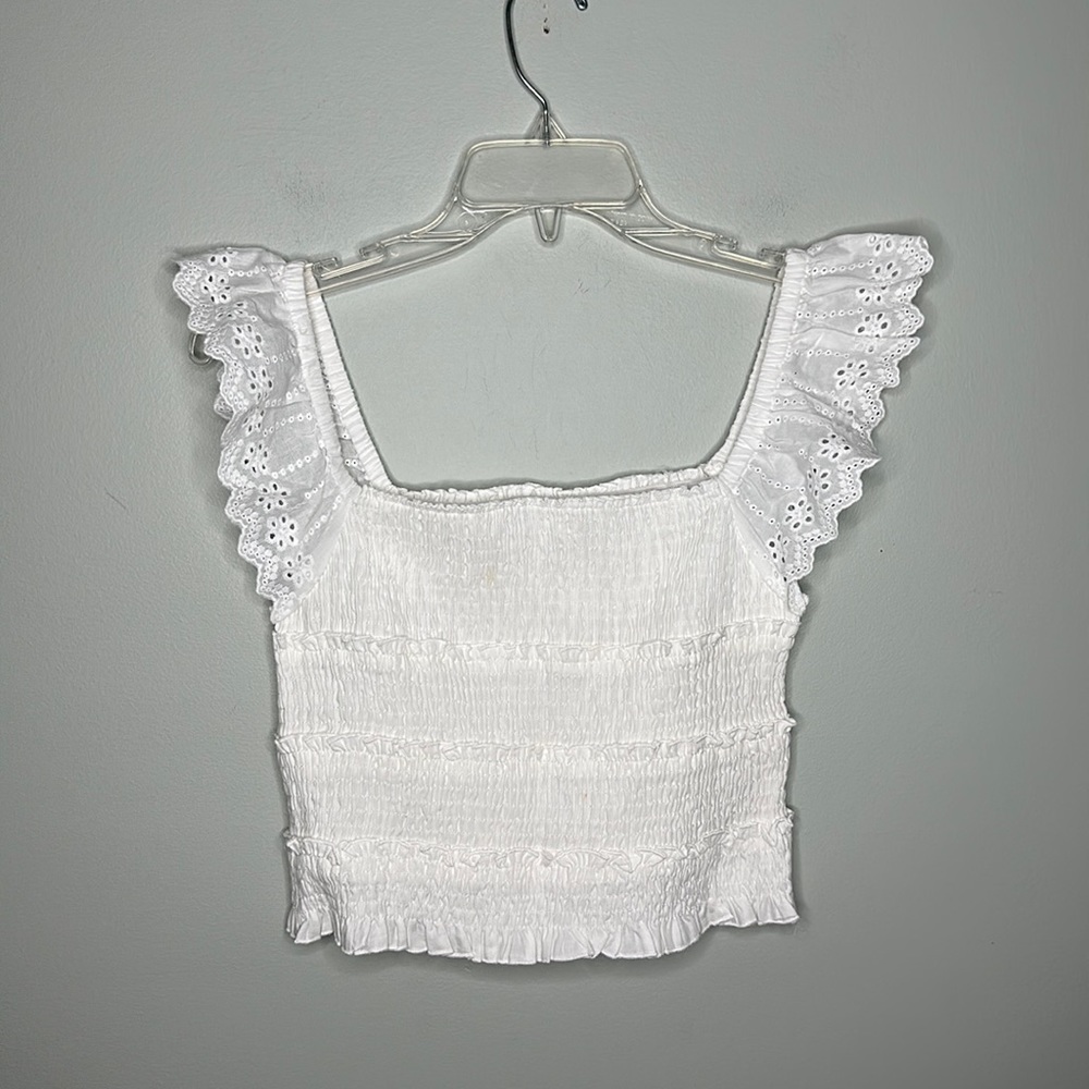 Love Riche White Eyelet Smocked Boho Cropped Top White Sz Large! - Picture 1 of 6